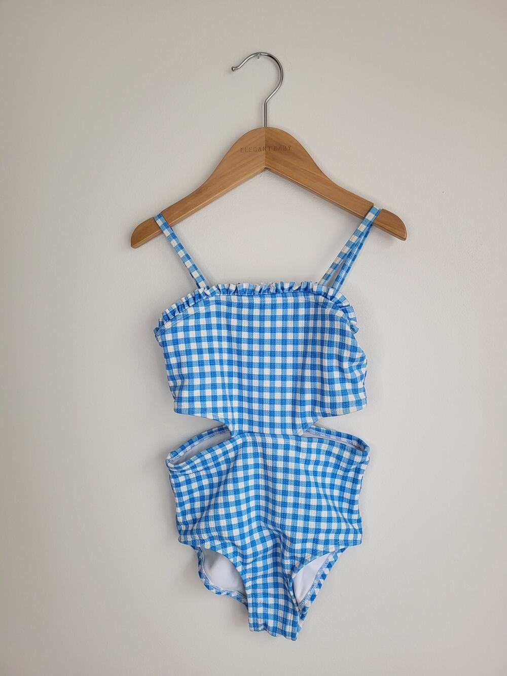 Cat & Jack Blue Gingham Cut Out One Piece Swimsuit XS 4-5 Yr